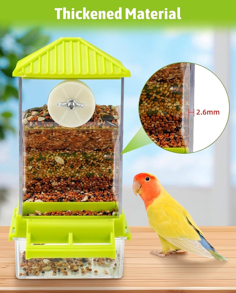Hamiledyi Automatic Bird Feeder No Mess Bird Cage Feeder Seed Food Container with Perch Transparent Parrot Cage Accessories for Parakeets, Budgies, Cockatoos, Finches, Lovebirds, Canaries (Green) - Image 5